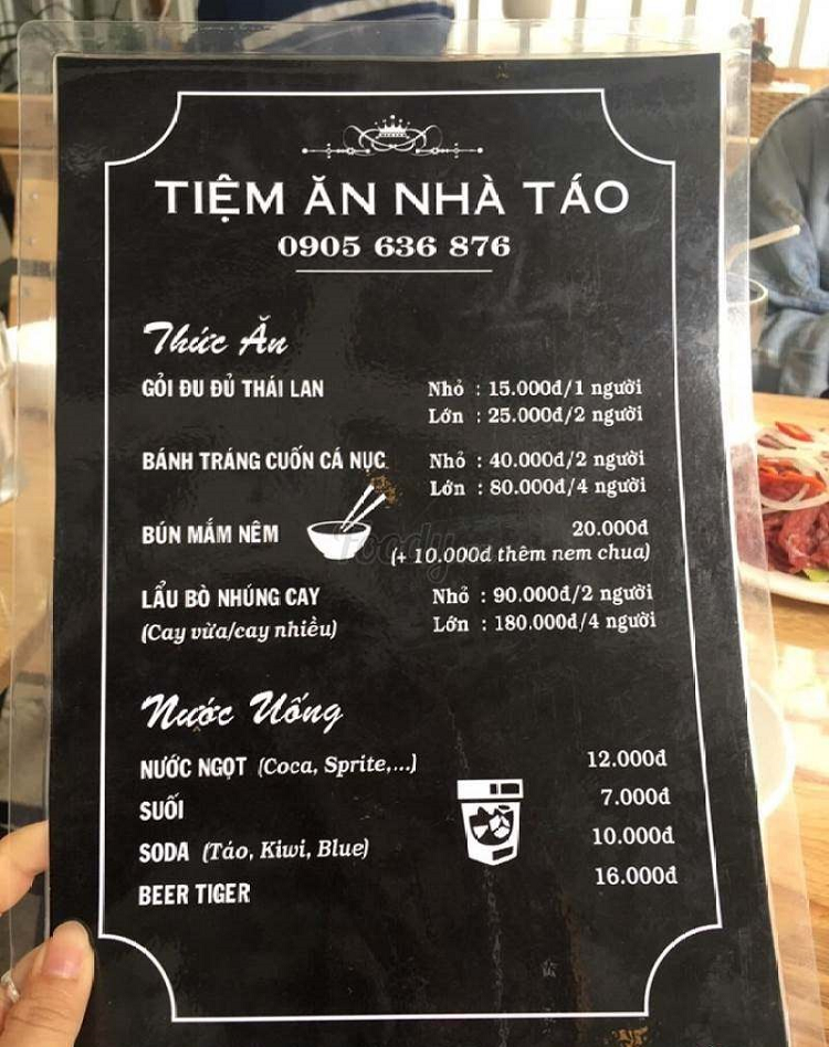 Thực đơn của quán