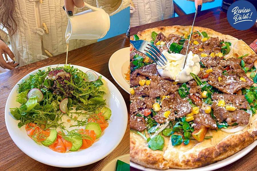 Salad sữa tươi, cá hồi xông khói và pizza ngon tròn vị