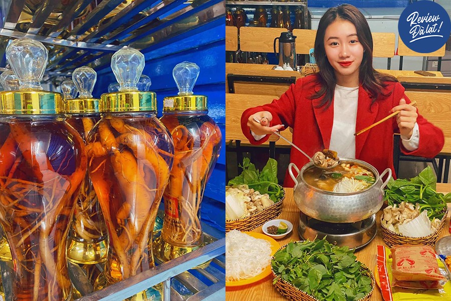 Nồi lẩu gà và rượu sâm chất lượng