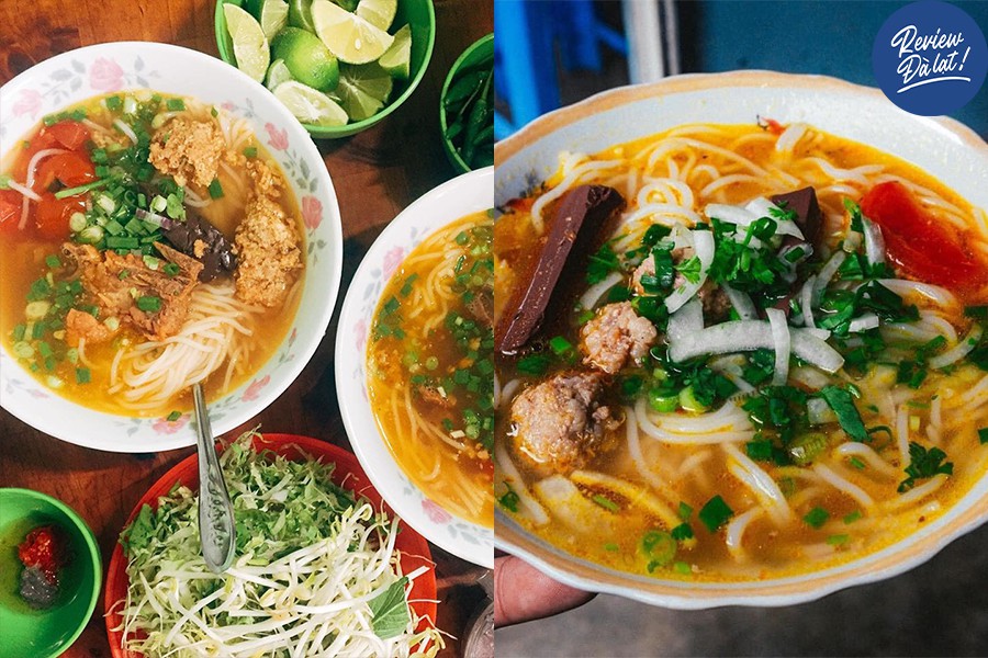 Bún riêu Đà Lạt sẽ ăn kèm rau sống thái sợi